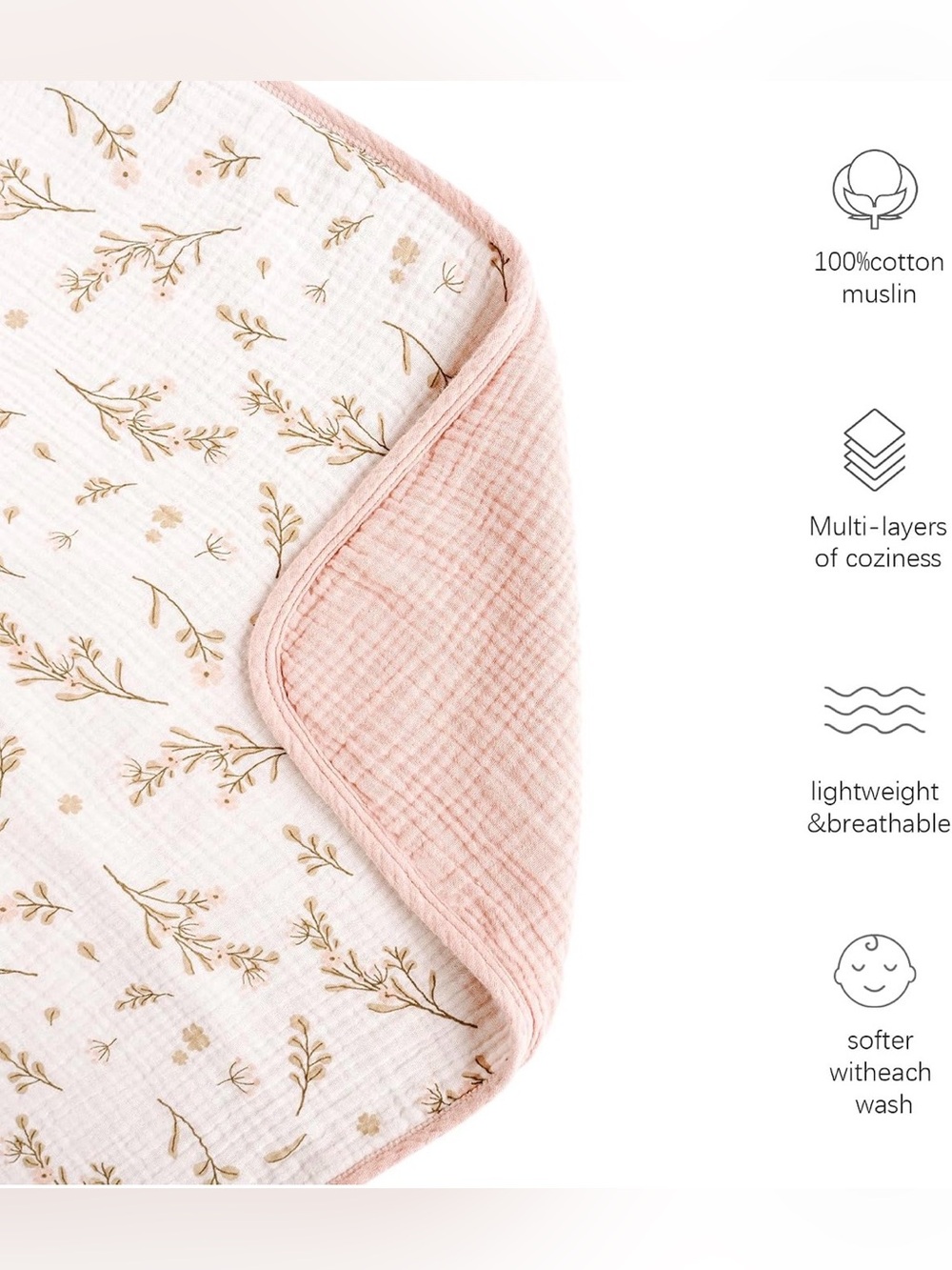 Konssy 100% Cotton Muslin Baby Blanket
